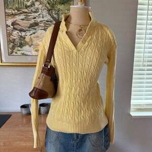 Liz & Co Cableknit Sweater Women Yellow Excellent